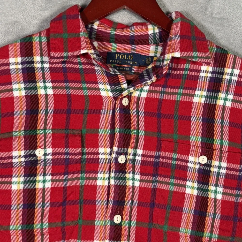 Polo Ralph Lauren‎ Shirt Mens M Red Plaid Flannel Classic Fit Workshirt